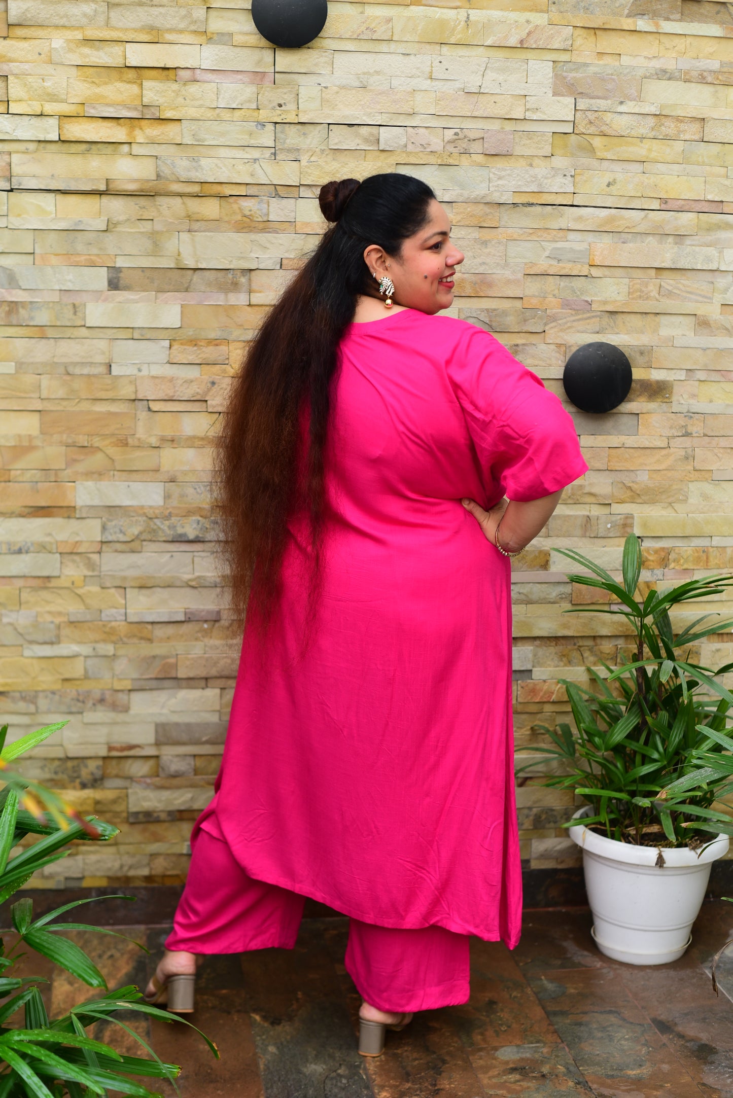 Magenta Hi-Low Kaftan Co-ord Set