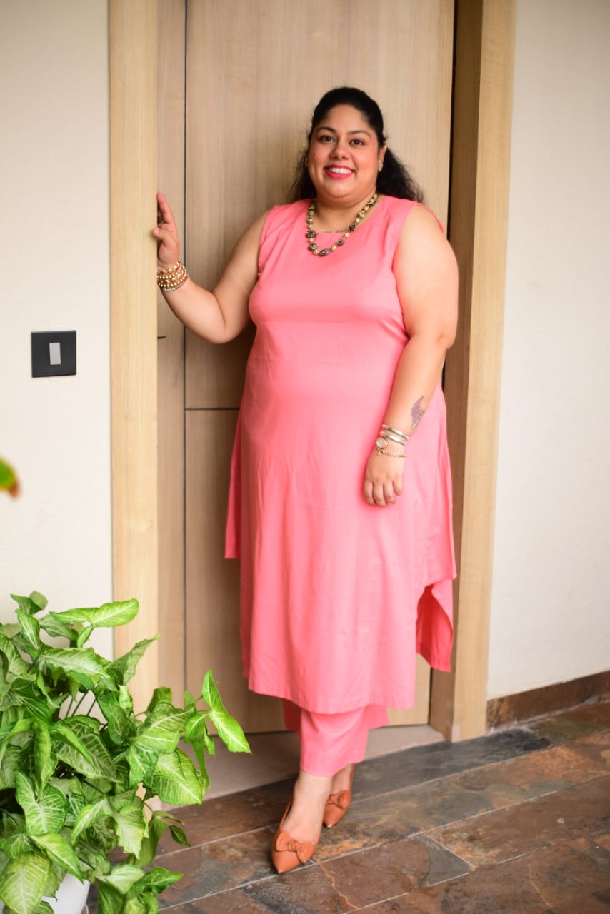 Peach Cotton Kurta Set