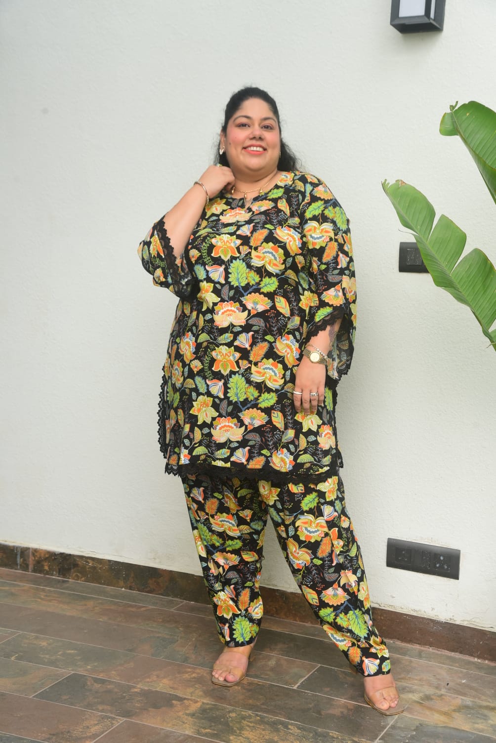 Black Vintage Print Cotton Salwar Set