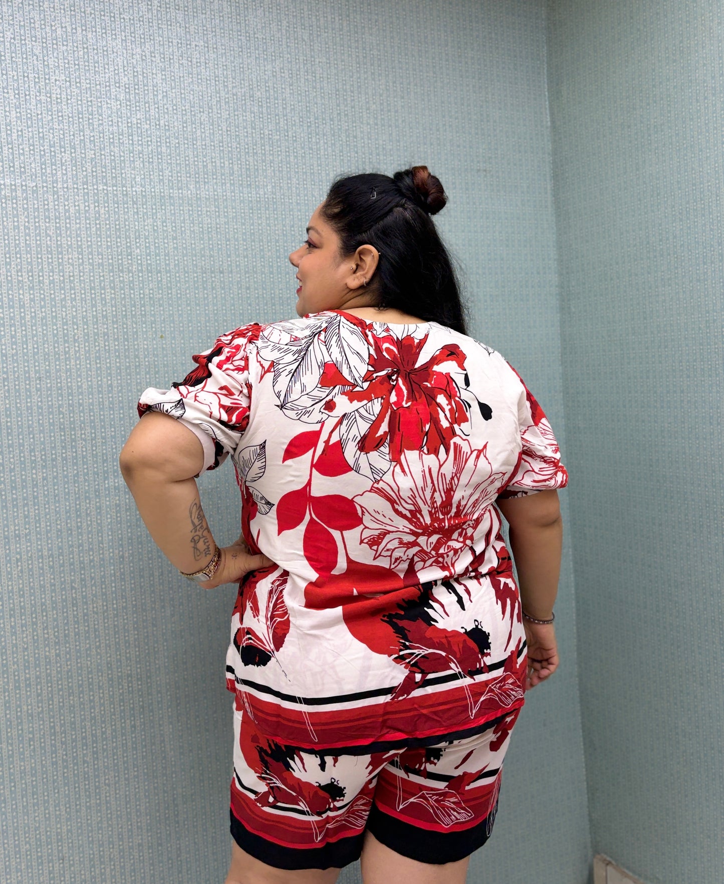 Red & White Floral TieUp CoOrd Set