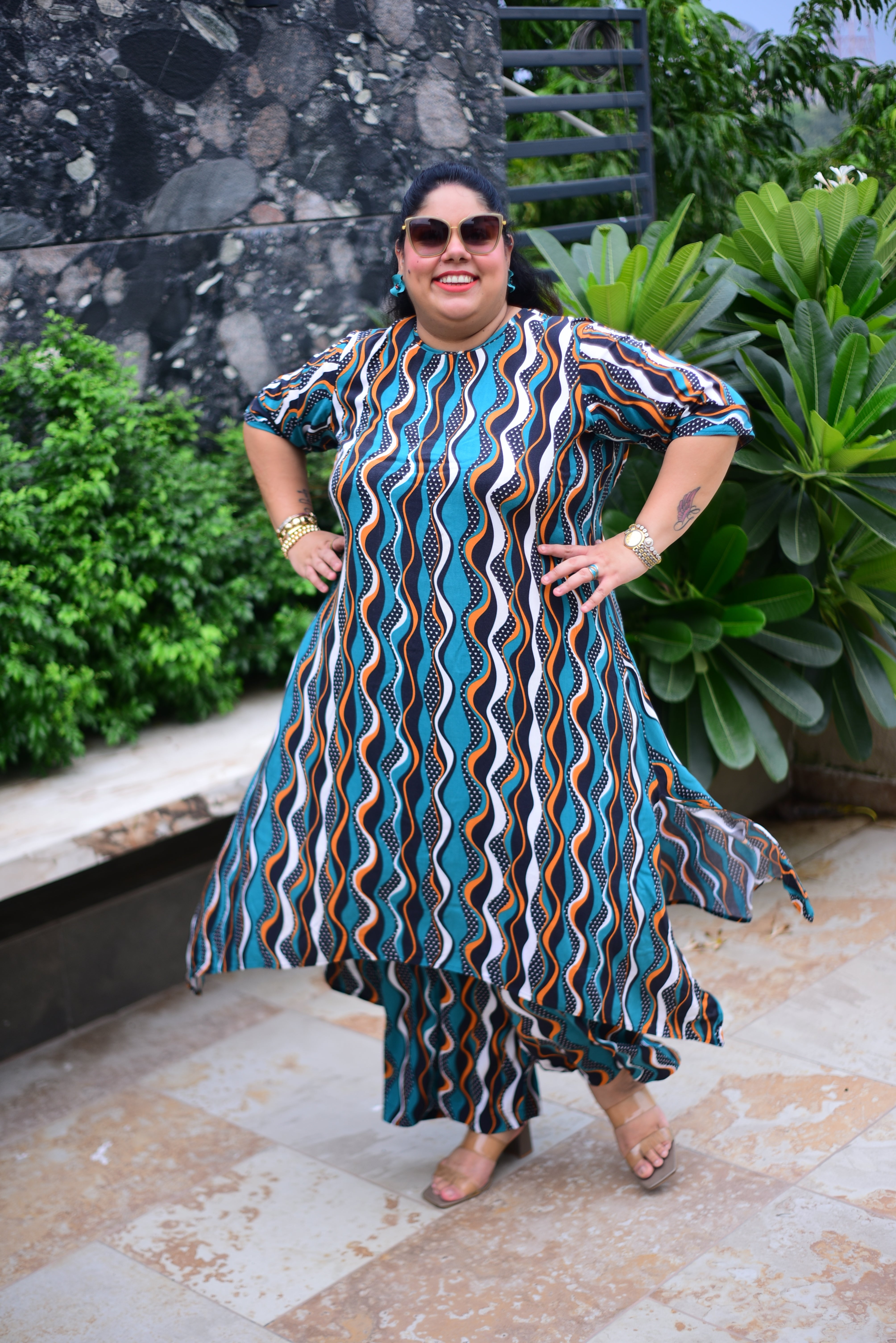 Teal Wavy C-Cut Coord Set