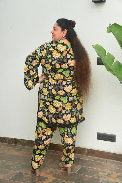 Black Vintage Print Salwar Set
