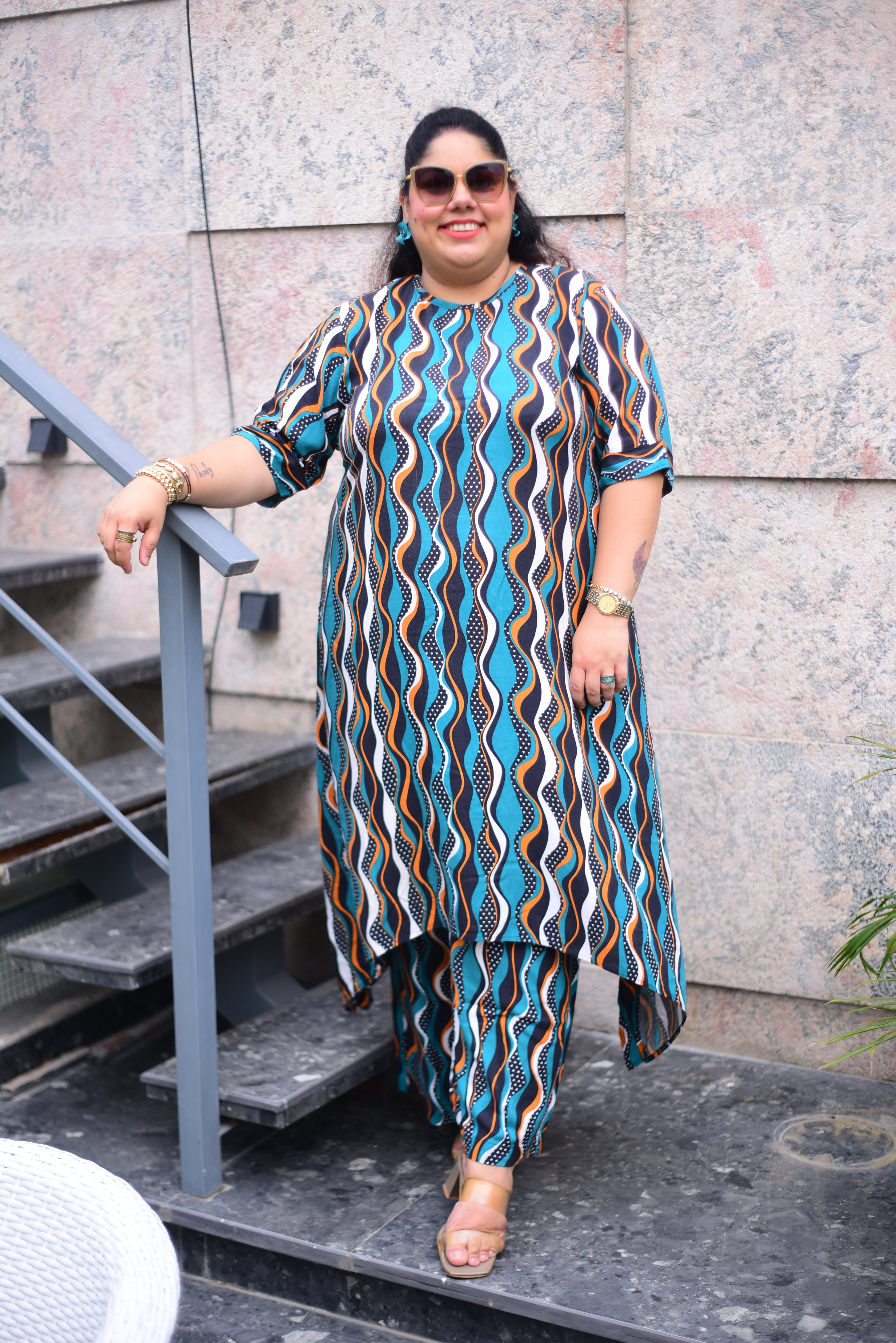 Teal Wavy C-Cut Coord Set