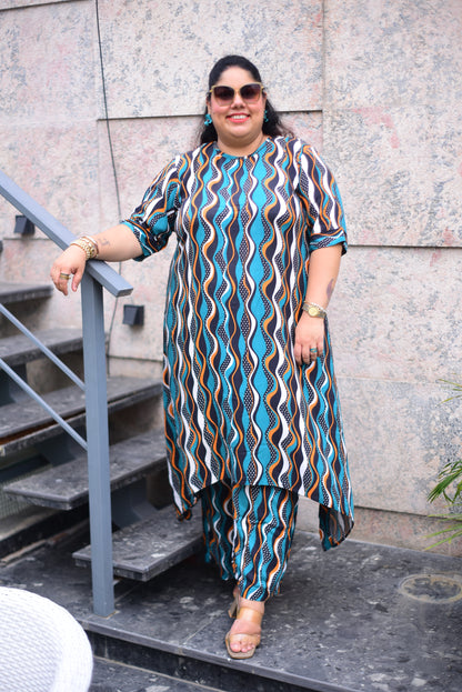Teal Wavy C-Cut Coord Set