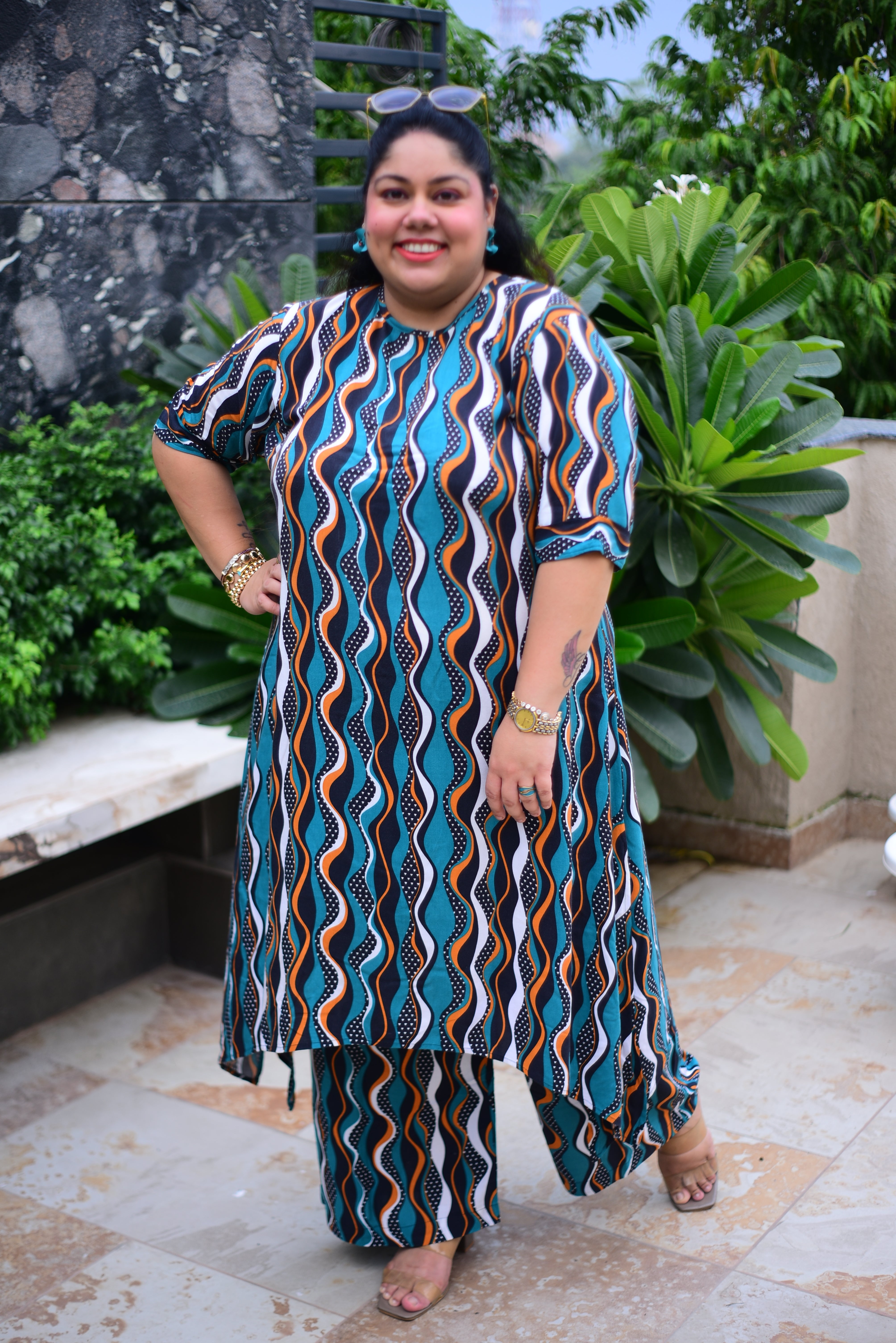 Teal Wavy C-Cut Coord Set