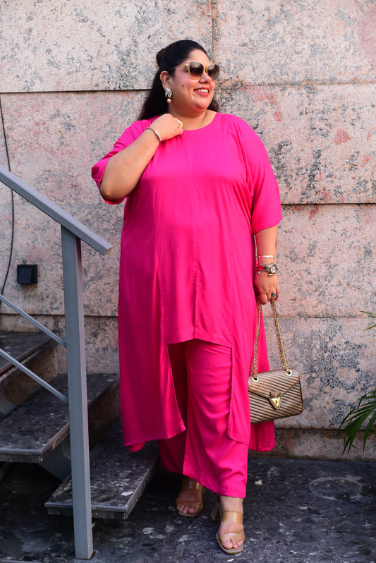 Magenta Hi-Low Kaftan Co-ord Set
