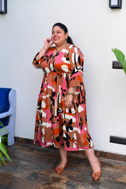 Rust Abstract Shirt Dress