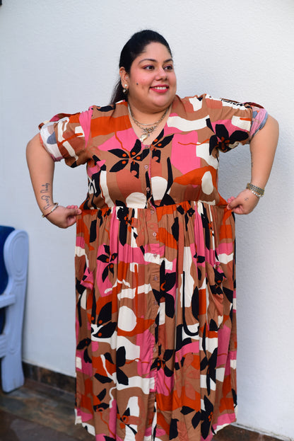 Rust Abstract Shirt Dress