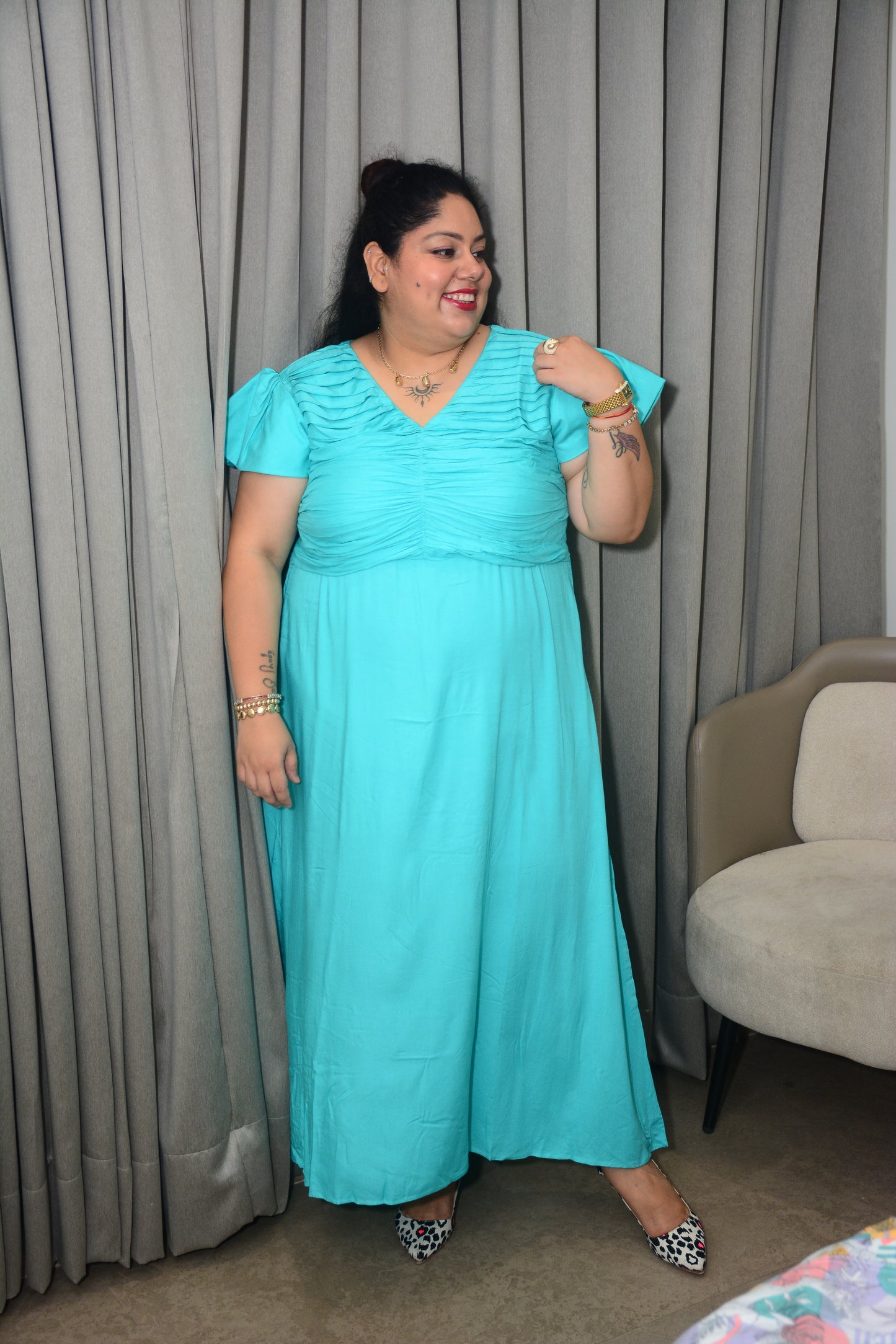 Firozi Ruched Dress