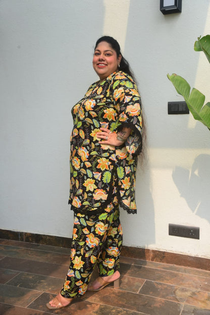 Black Vintage Print Salwar Set