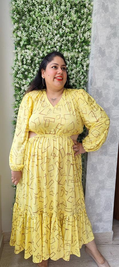 Yellow Side Cutout Dress