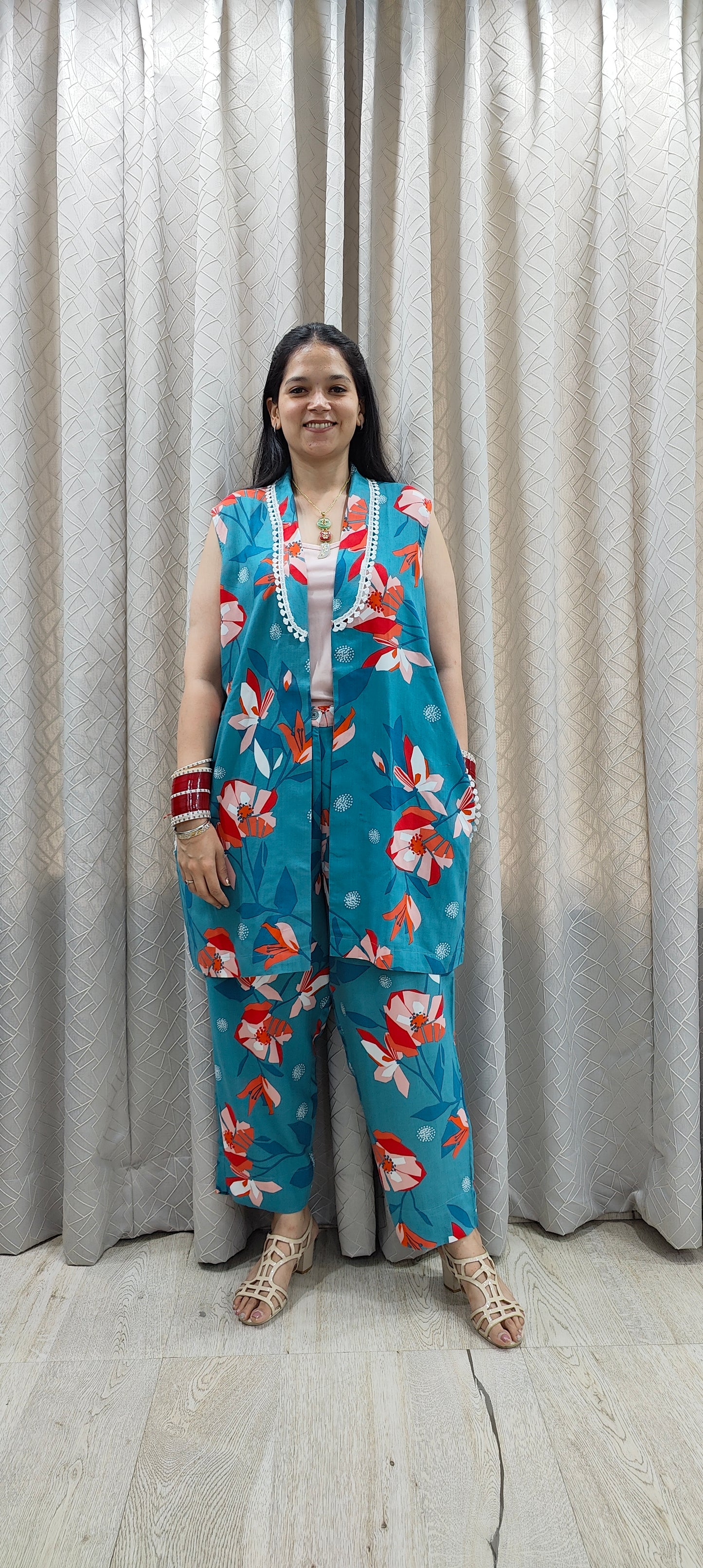 Teal Art Bloom Co-Ord Set