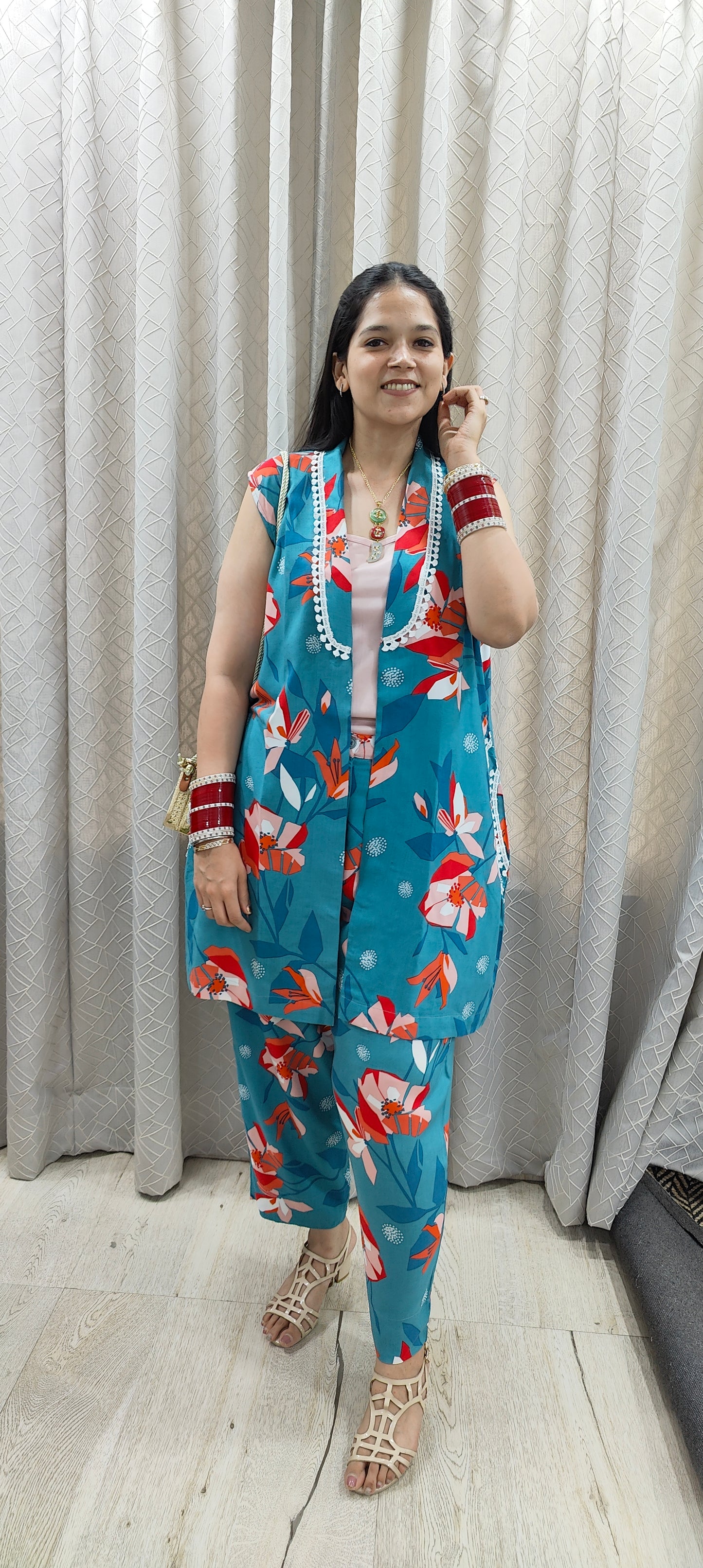 Teal Art Bloom Co-Ord Set