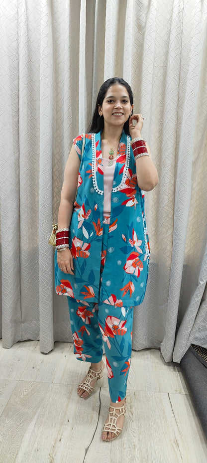 Teal Art Bloom Co-Ord Set
