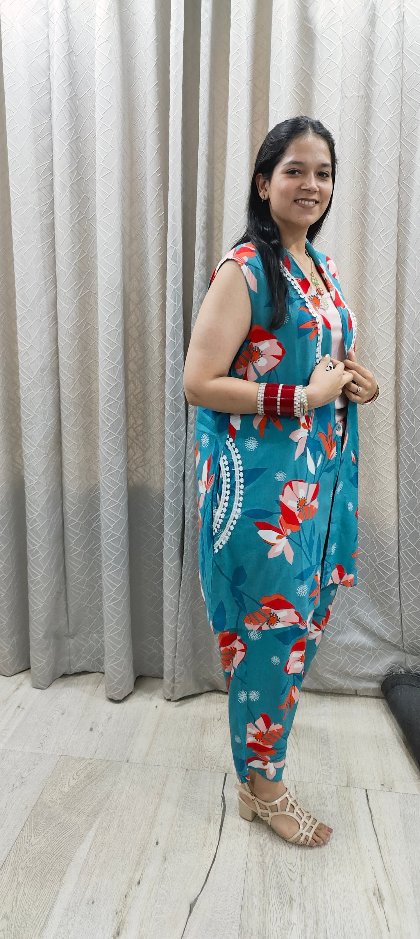Teal Art Bloom Co-Ord Set