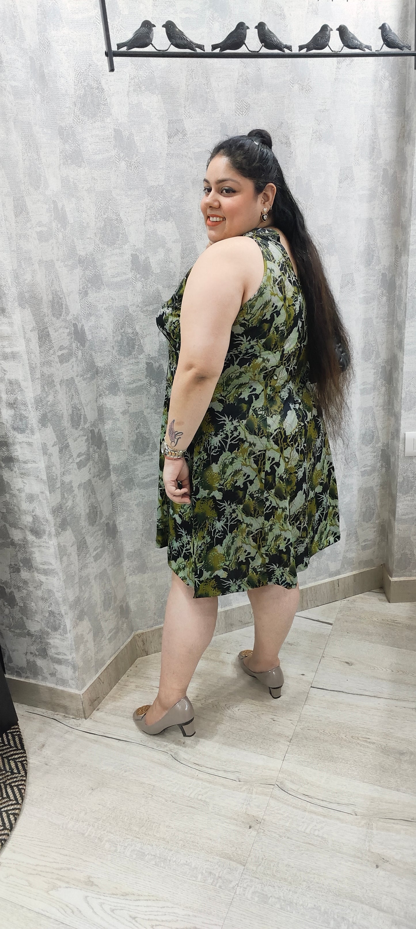 Green Abstract Skater Dress