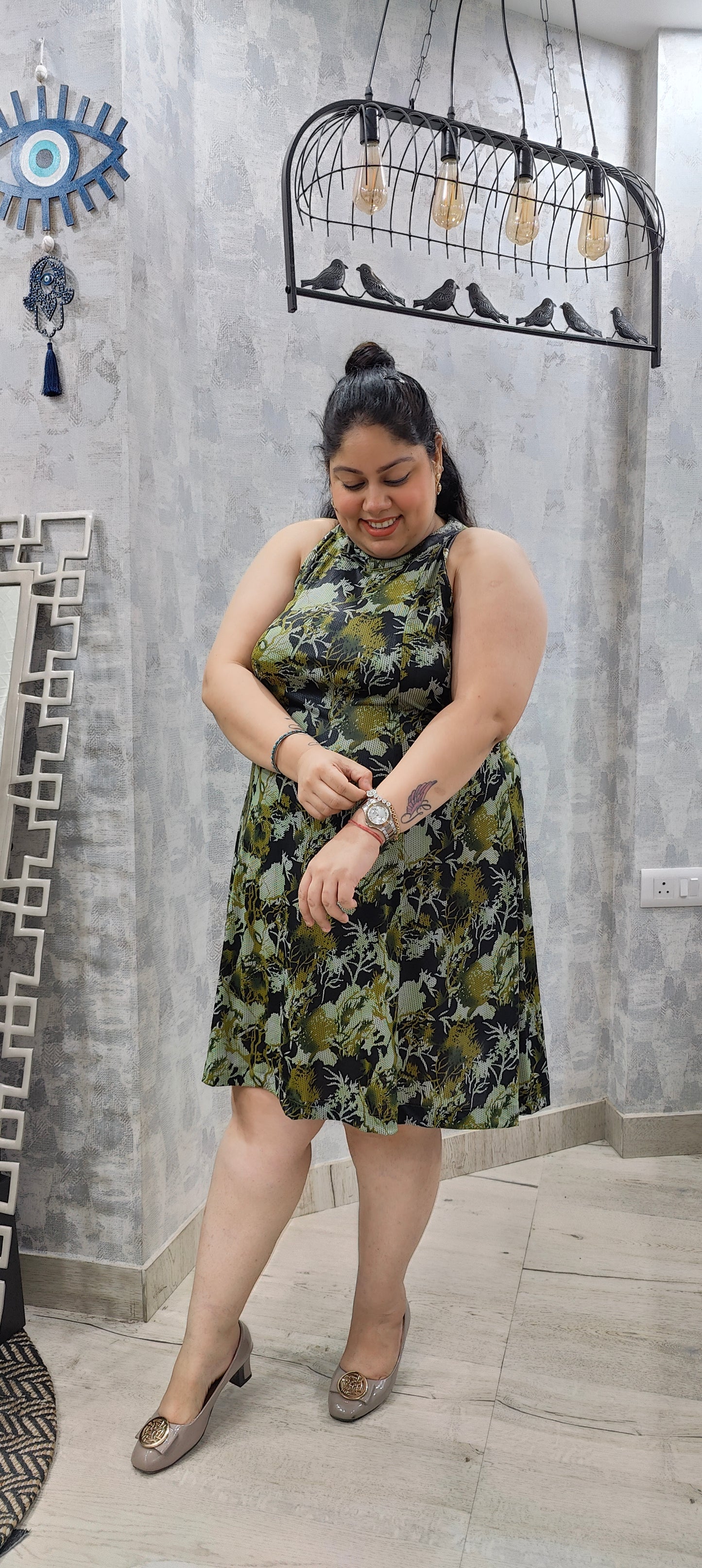 Green Abstract Skater Dress