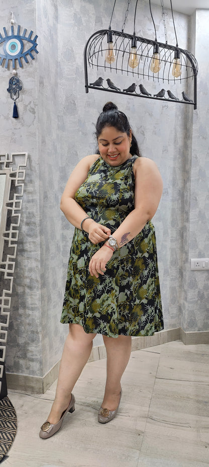Green Abstract Skater Dress