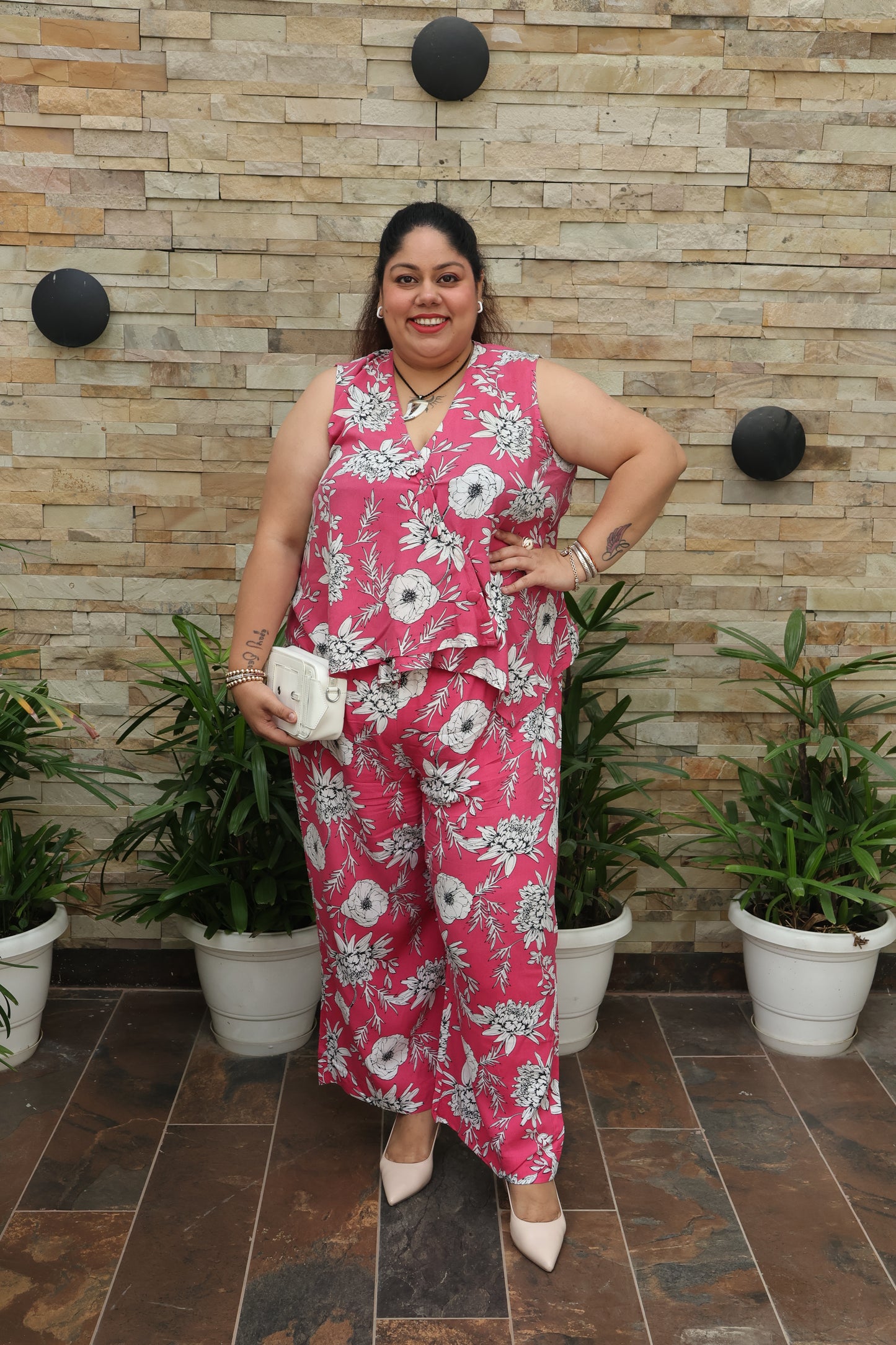 Pink Overlap Floral Co-ord Set