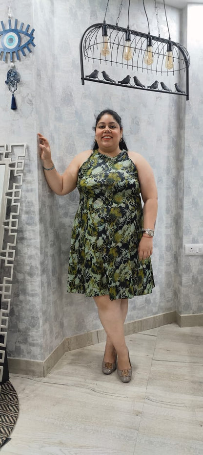 Green Abstract Skater Dress