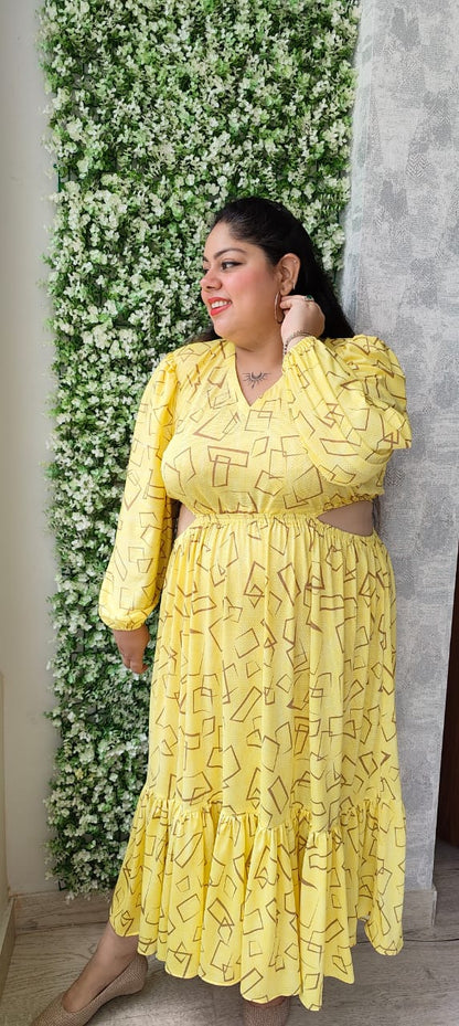 Yellow Side Cutout Dress