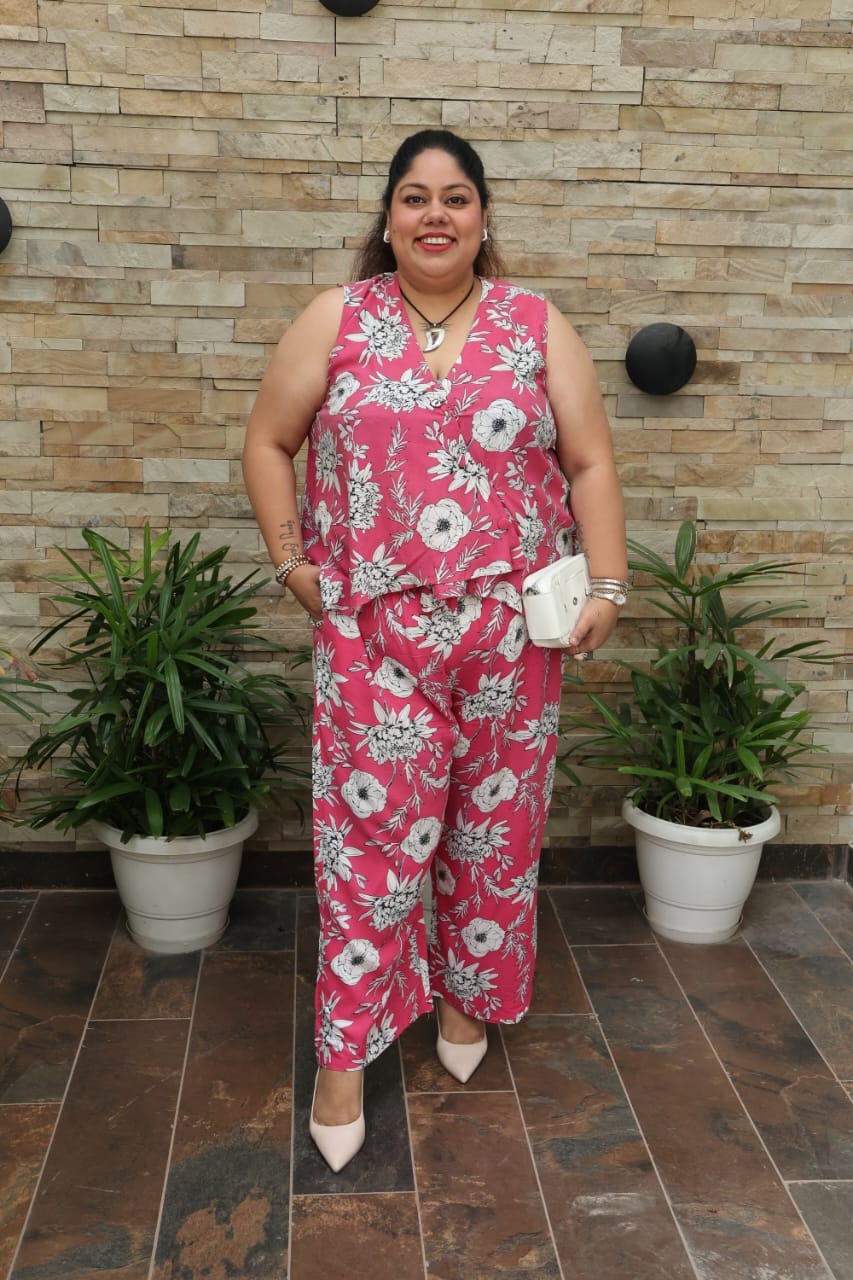 Pink Floral Overlap Co-ord Set Cotton Wrap Top & Straight