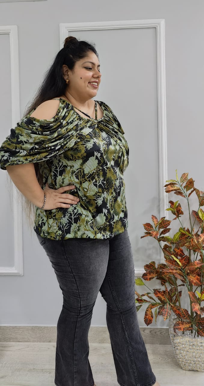 Black & Green Persian Snakeskin Drape Top Lycra Blend Designer