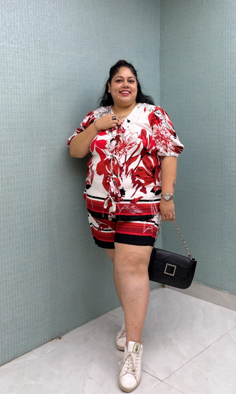 Red & White Floral Tie-Up Co-Ord Set