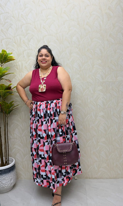 Red Black Geometric Printed Skirt