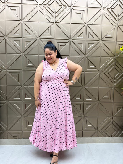 Pink Polka Dot Wrap Dress