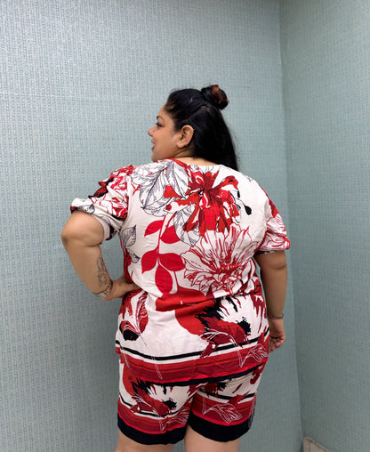 Red & White Floral TieUp CoOrd Set