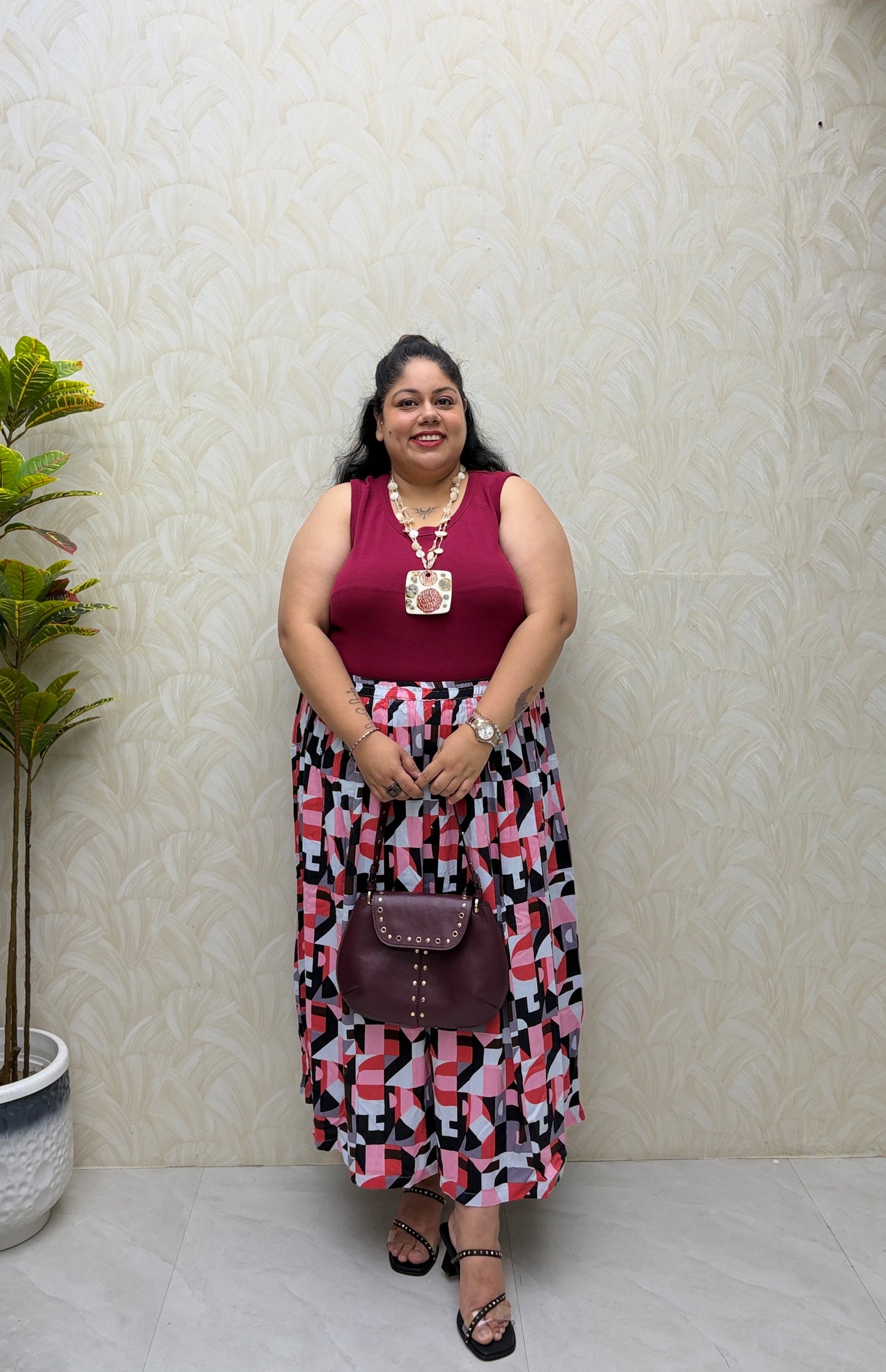 Red Black Geometric Printed Skirt