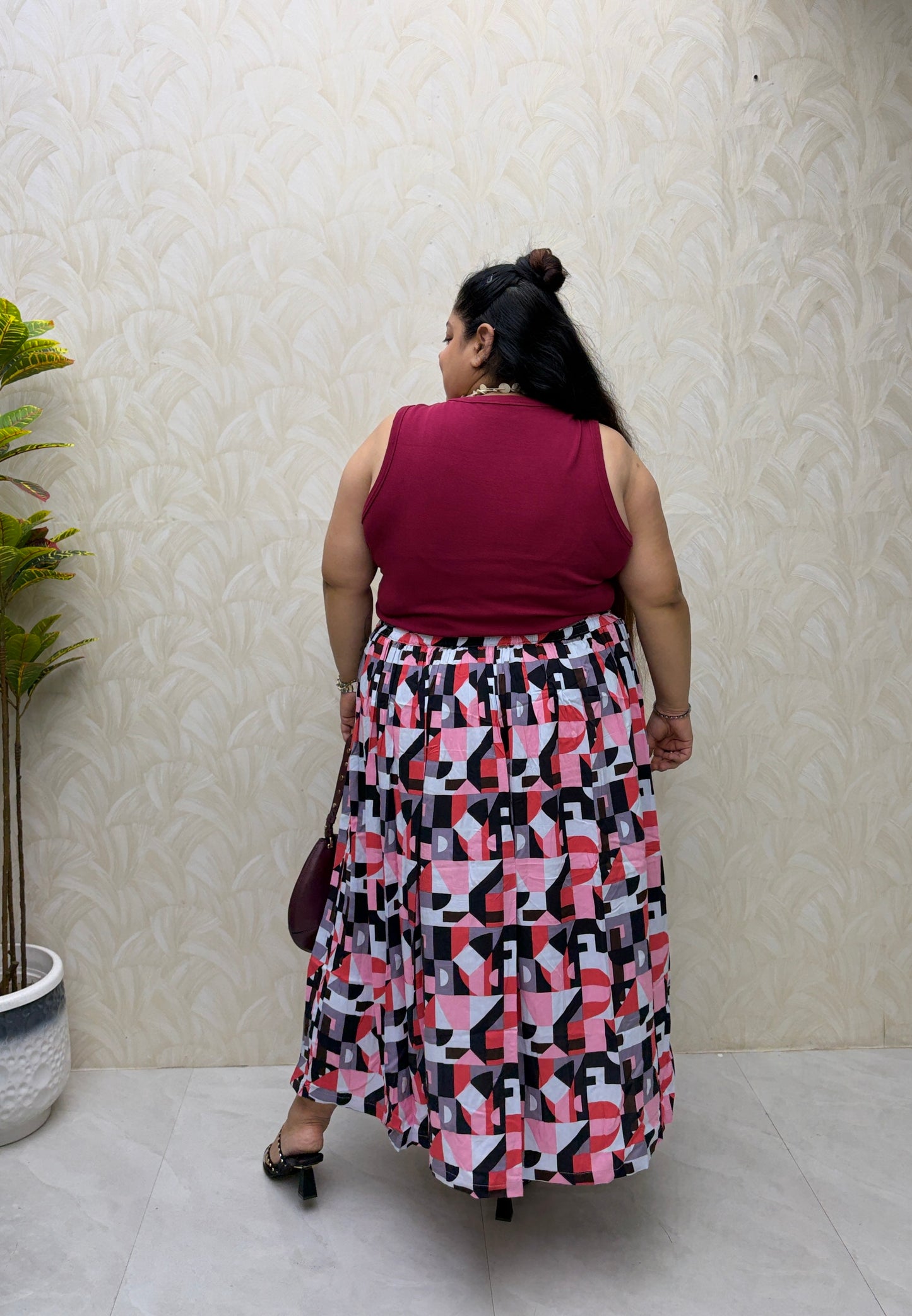 Red Black Geometric Printed Skirt