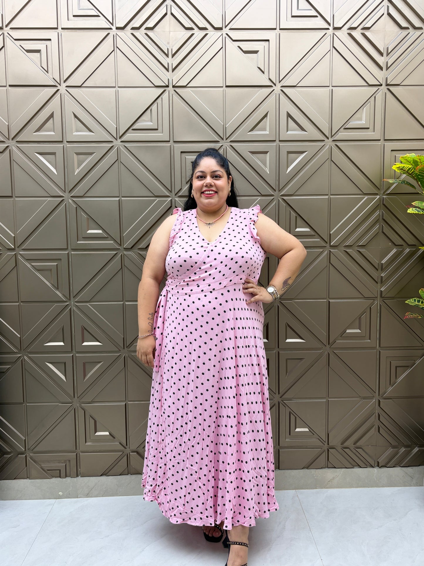 Pink Polka Dot Wrap Dress